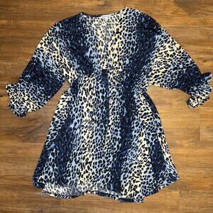 White Birch blue animal print dress size MEDIUM cheetah leopard stretch